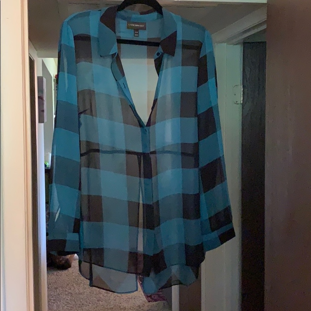 Lane Bryant Chiffon Plaid Button-up Top 18/20